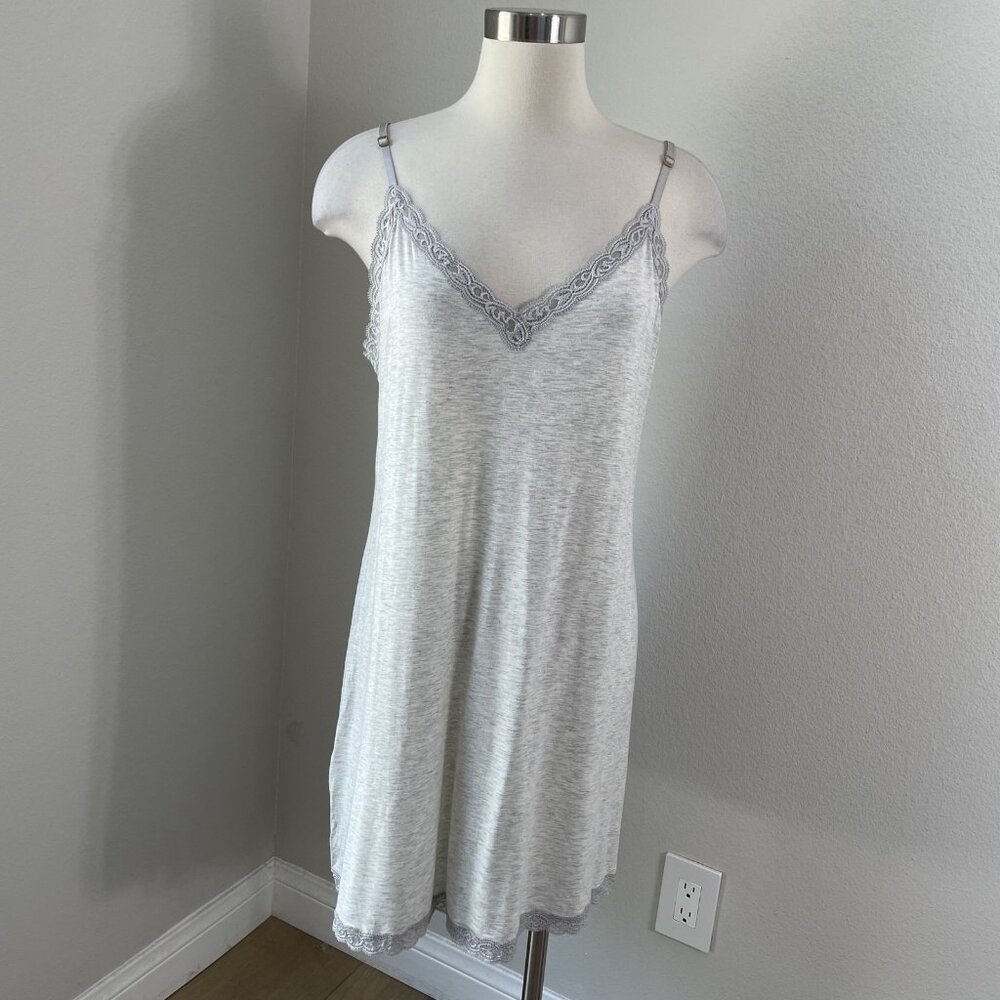 Natori Chemise Womens XL Gray‎ Lace Trim Slip Nightgown Adjustable Straps Soft